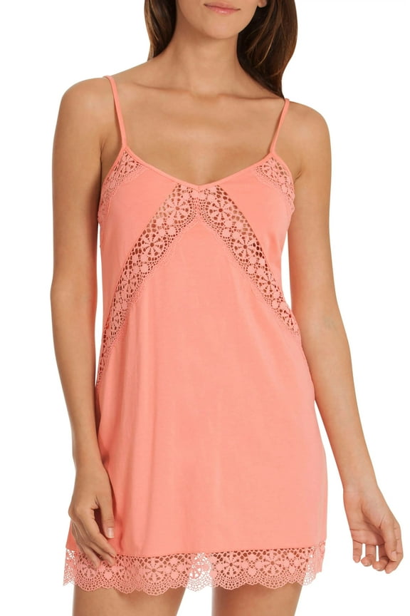 In Bloom by Jonquil Women's Crochet Lace-Trimmed Modal Chemise Size Medium - Orange