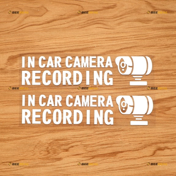 In Car Camera Recording Warning Car Truck Sticker Decal Vinyl - 2 Pack White 8" - No Background Die-cut