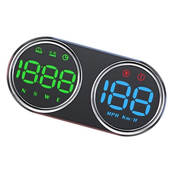 In-Car Two-Screen HUD Display for Dashboard Placement, Speedometer Readout with Side Buttons and Type-C Input Use