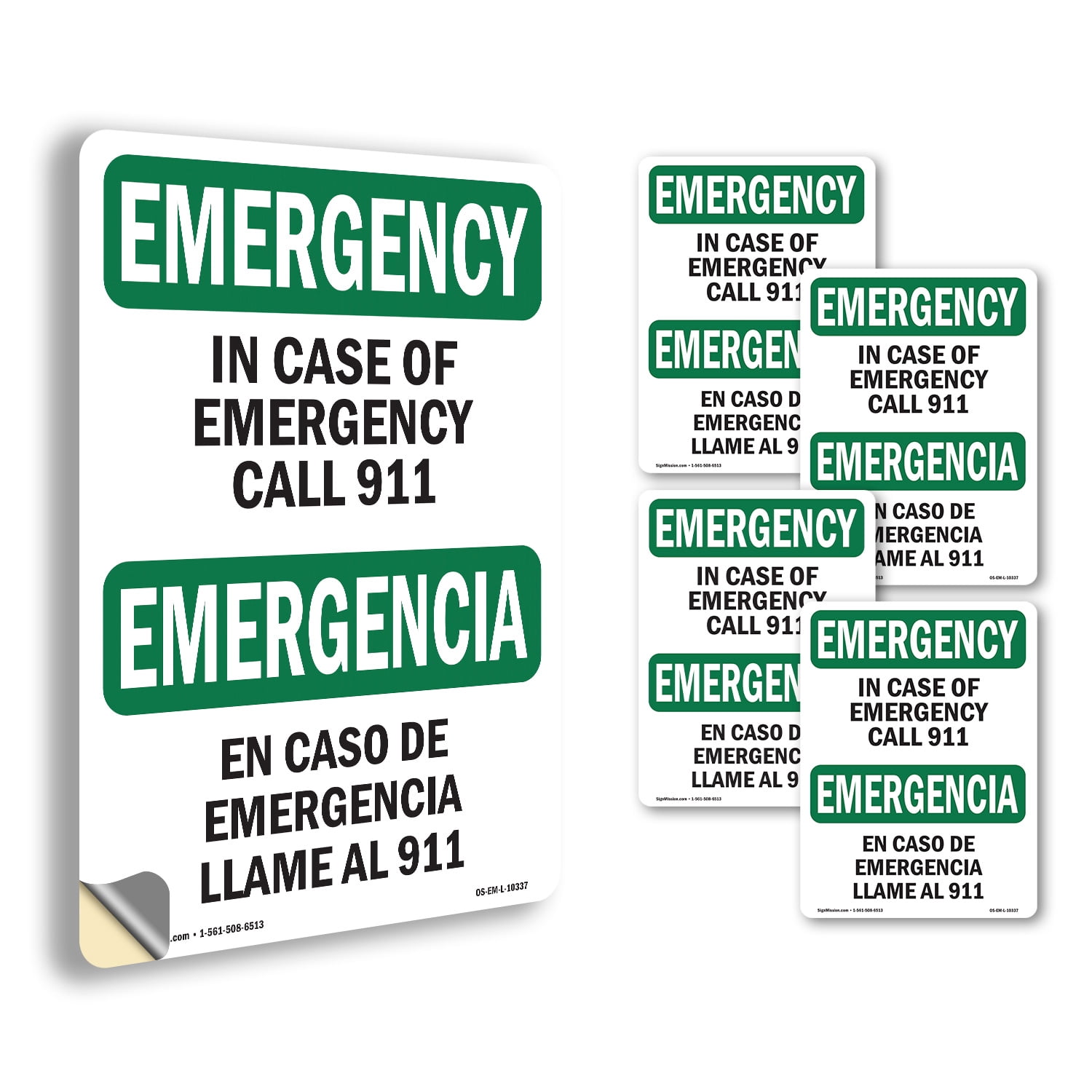 In Case Of Call 911 Bilingual OSHA Emergency Vinyl Decal Label 18 Inch ...