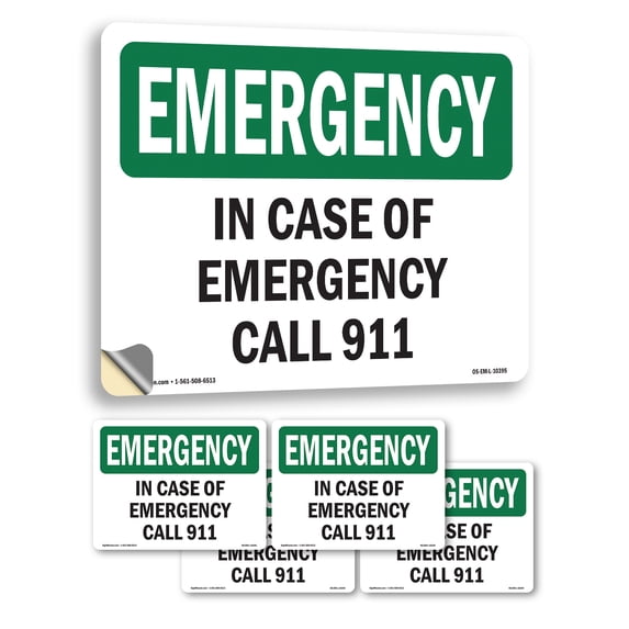 In Case Of Call 911 OSHA Emergency Vinyl Decal Label 18 Inch x 12 Inch ...