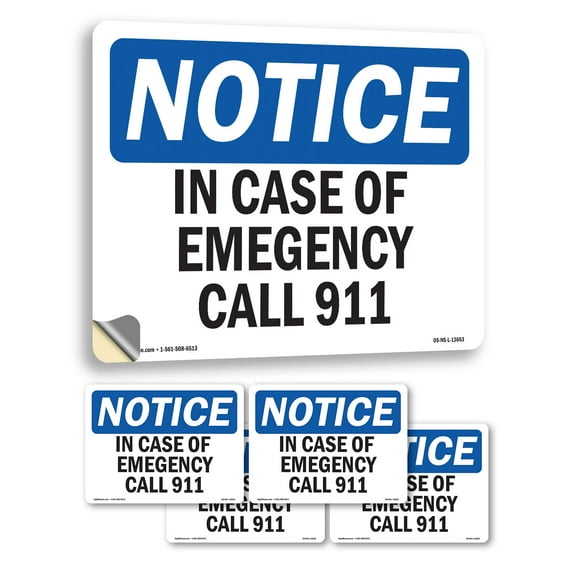 In Case Of Emergency Call 911 OSHA Notice Vinyl Decal Label 5 Inch x 3.5 Inch - 5 Pack