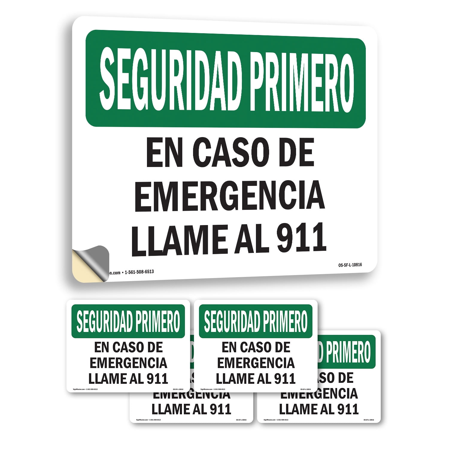 In Case Of Emergency Call 911 Spanish OSHA SAFETY FIRST Vinyl Decal ...