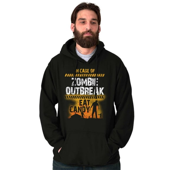 In Case of Zombie Outbreak Eat Candy Unisex Plus Fleece Graphic Hoodie Brisco Brands 2X