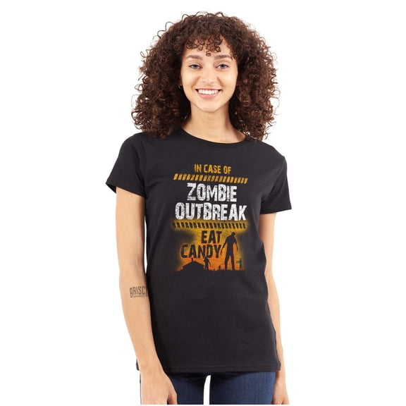 In Case of Zombie Outbreak Eat Candy Womens Fitted Plus Size Graphic Tee Brisco Brands 2X