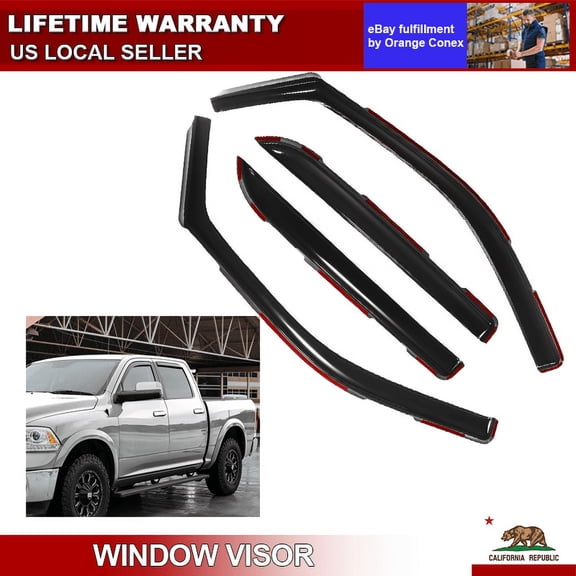 In-Channel Window Visor Sun Rain Guard For 09-18 Dodge Ram Crew Cab 1500 2500