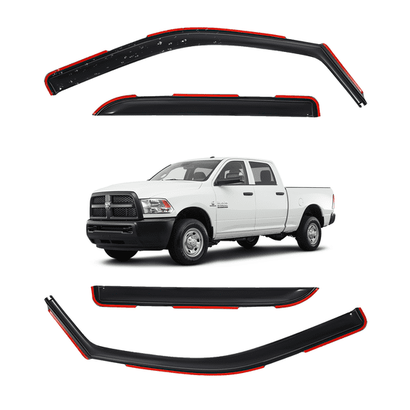 In-Channel Window Visor Sun Rain Guard for 09-2018 Dodge Ram Crew Cab 1500 2500.