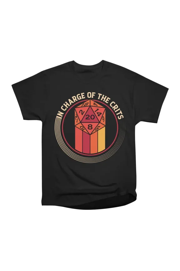 In Charge of the Crits D20 Retro RPG T-Shirt Tee Gift For Him Merch For Her Apparel For Fr