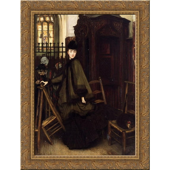 In Church 24x18 Gold Ornate Wood Framed Canvas Art by James Tissot