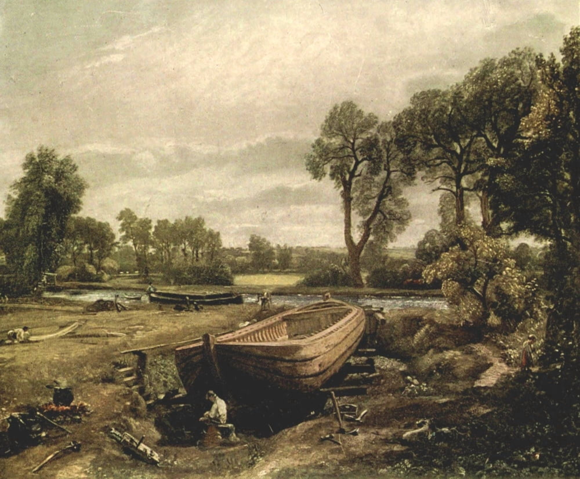 In Constables Country 1906 Boat-Building near Flatford Mill Canvas Art - John Constable (24 x 36)