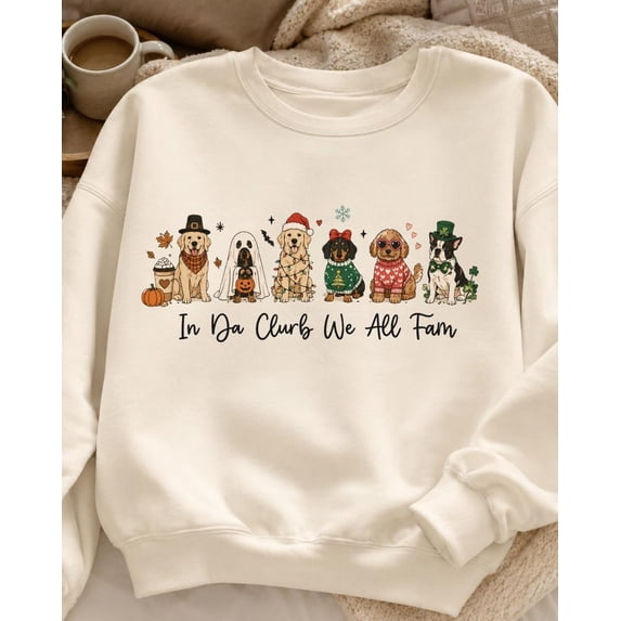 In Da Club We All Fam Holiday Dog Sweatshirt, Funny Pet Lover C.h.r.i.s ...