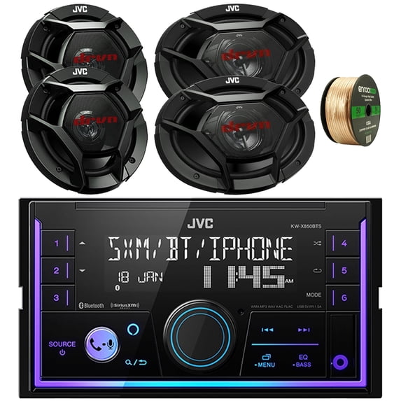 In-Dash Double DIN USB/AUX Bluetooth AM/FM Digital Media Car Radio Receiver, 2x 6.5" 300 Watt Max 2-Way Vehicle Audio Speakers, 2x 6x9" 550 Watt Max 4-Way Automotive Audio Speakers with Wire