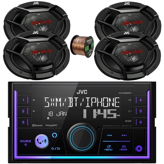 In-Dash Double DIN USB/AUX Bluetooth AM/FM Stereo Digital Media Car Radio Receiver, 4x 6x9" 500 Watt Max Power 3-Way Vehicle Audio Speakers, 16 Gauge 50 ft Speaker Wire