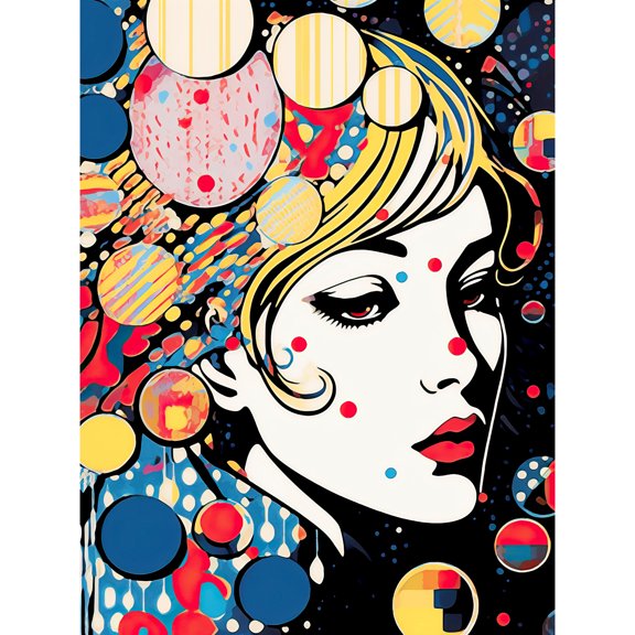 In Deep Thought Woman Face Colourful Geometric Patterns Bubbles Pop Art Halftone Unframed Wall Art Print Poster Home Decor Premium