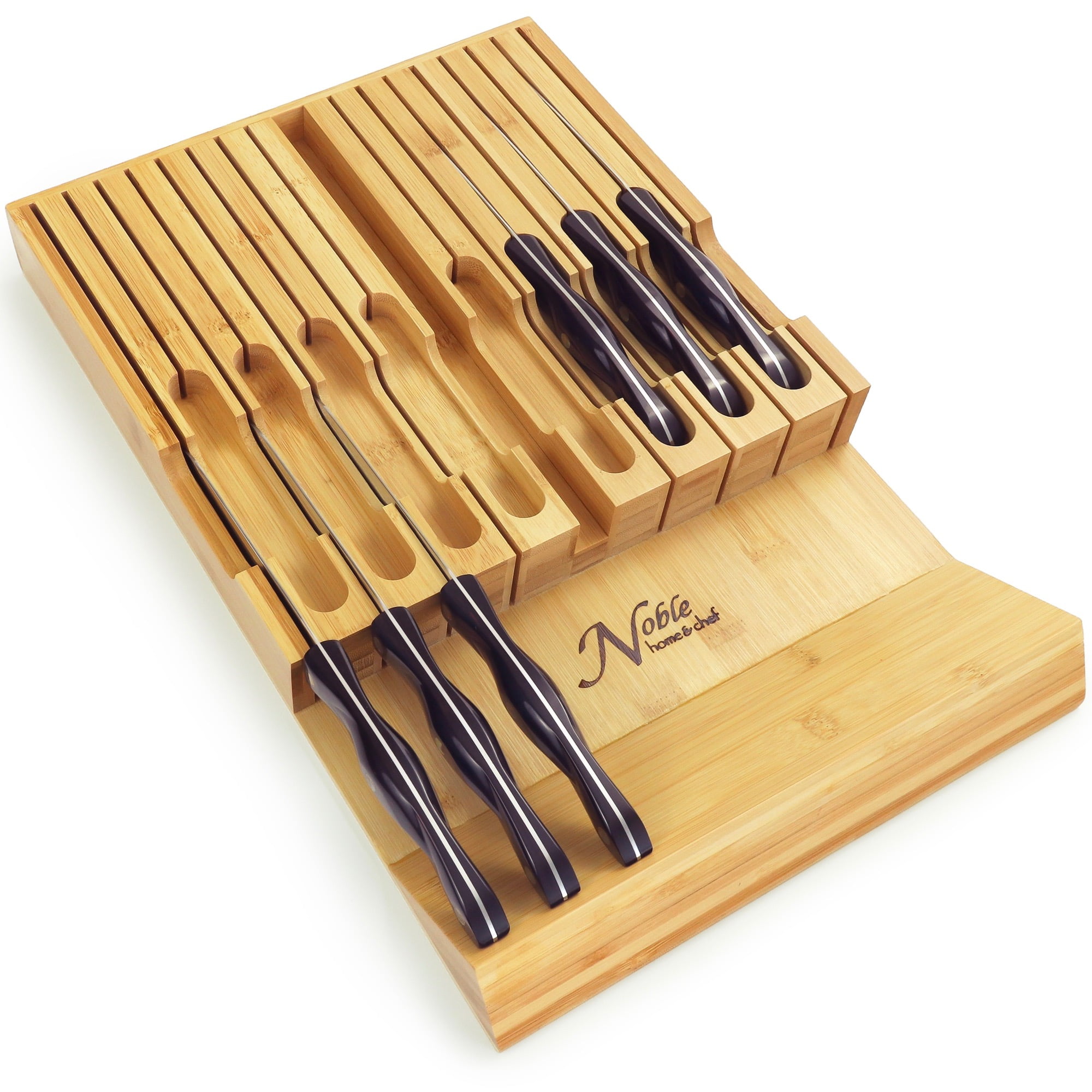 NIUXX in-Drawer Knife Block with 16 Knives, Bamboo Knife Organizer for  Steak Knives, Chef Knives and Sharpener, Cutlery Holder with Detachable  Knife