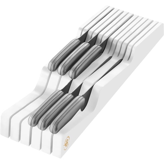In-Drawer Knife Block - Bamboo Wood Drawer Knife Organizer - Holds 5 Long + 6 Short Knives (Not Included) - Store Knives with Blades Pointing Down