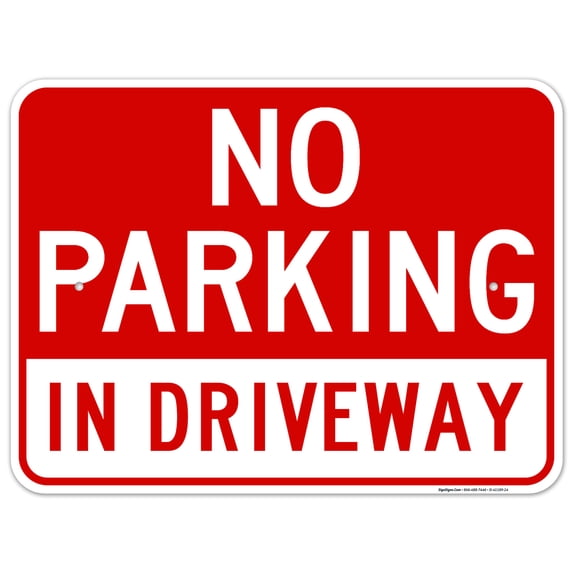 In Driveway With No Parking Header Sign, 18x24 Aluminum