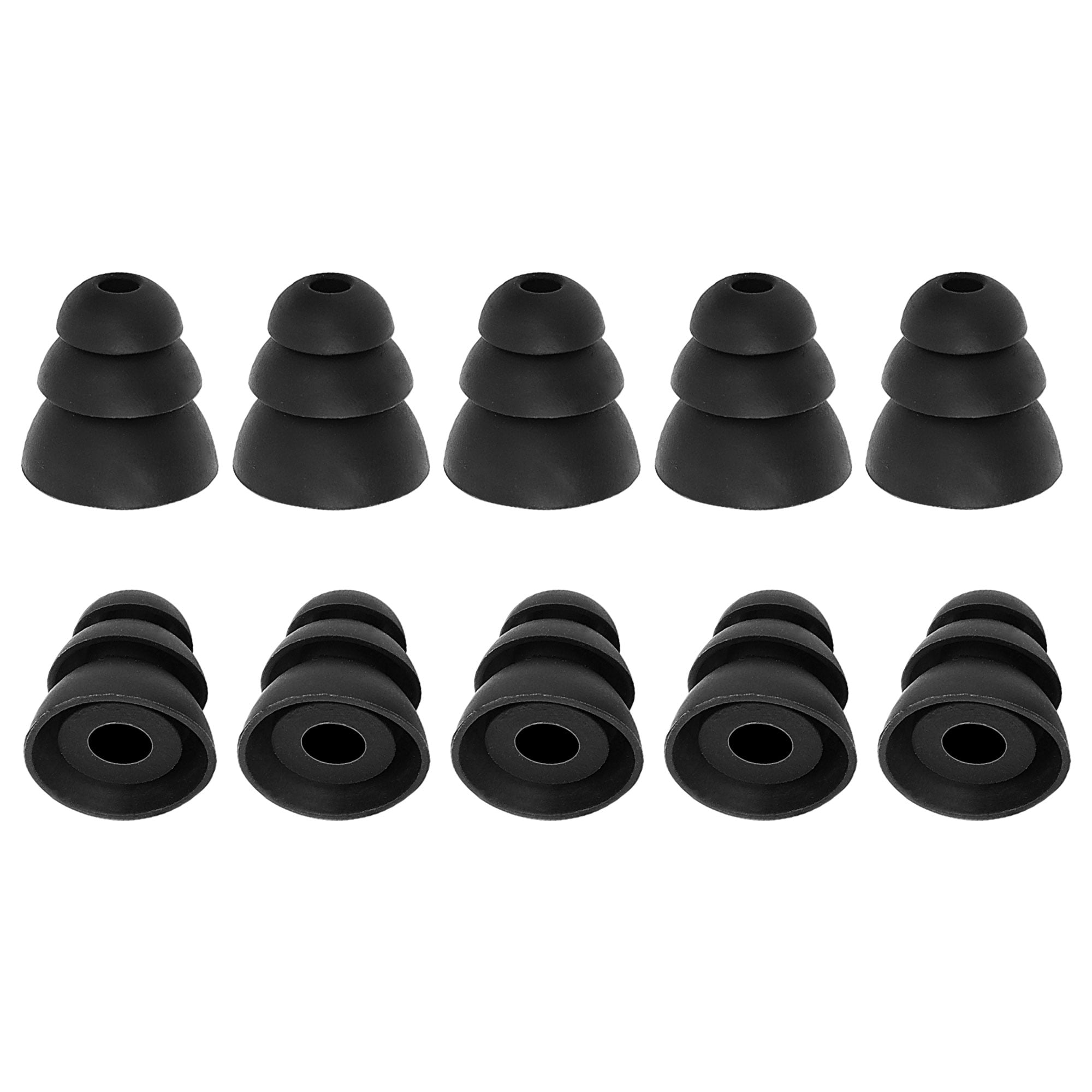 InEar Earplug Black Silicone Triple Flange Earbud Ear Buds Eartips 10 Pcs