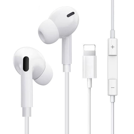 In-Ear Headphones with Mic and Remote Earbuds, White with Lightning Cracked Version Jack Adapter, Stereo Noise-Canceling Headphones for Compatible iPhone Pad Audio Interface Plug Wired Electronic