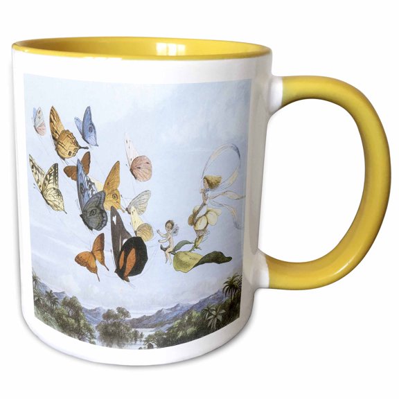 3drose, in Fairyland the Fairy Queen Taken an Airy Drive Richard Doyle 1870, 15oz Two-tone Yellow Mug
