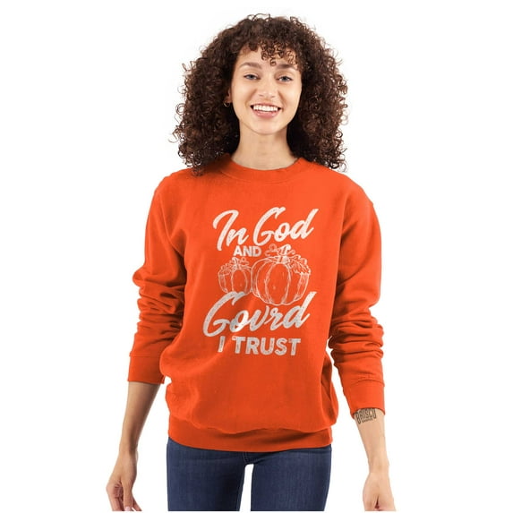 In God I Trust Cute Pumpkin Pun Women Crewneck Sweatshirt Brisco Brands M