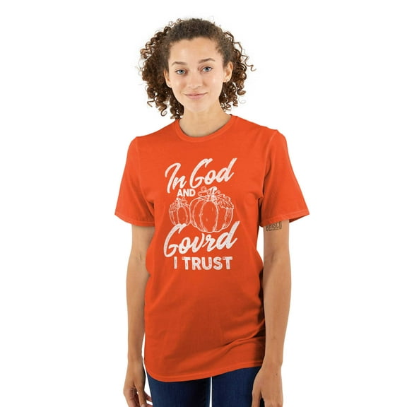 In God I Trust Cute Pumpkin Pun Women's Plus Size Graphic Tee Brisco Brands 5X