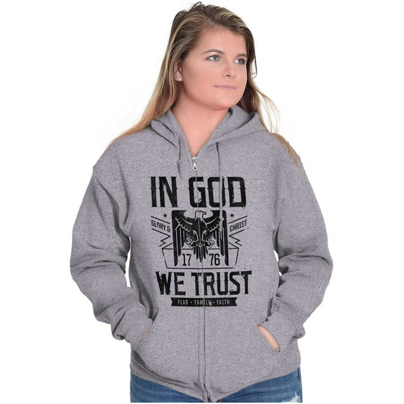 In God We Trust Christian Patriotic Zip Up Hoodie Men's Women's Brisco Brands S