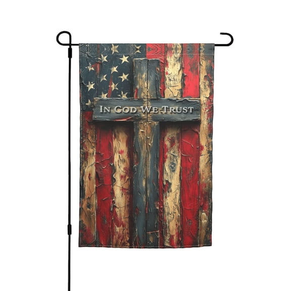 In God We Trust, U.S. Flag With Cross Garden Flag 12x18 Inch Indoor Balcony Courtyard Outdoor Decorative Flag