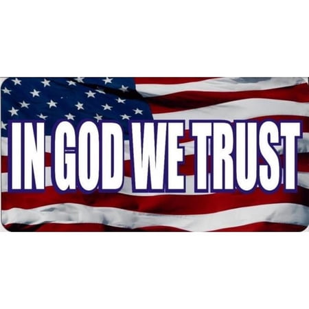 In God We Trust Wavy American Flag Photo License Plate