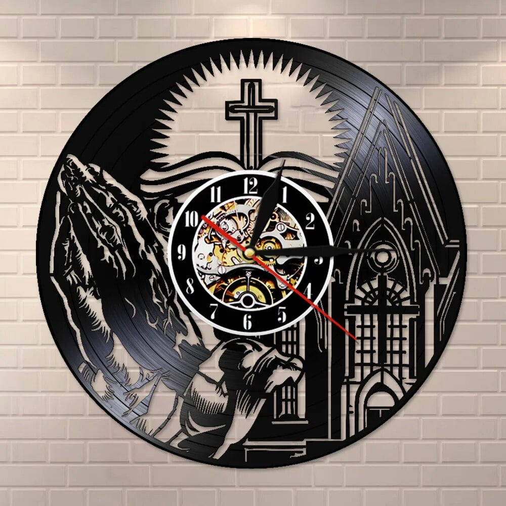 In God's Time Scripture Bible Cross Vinyl Wall Clock,Vinyl Record Clock ...