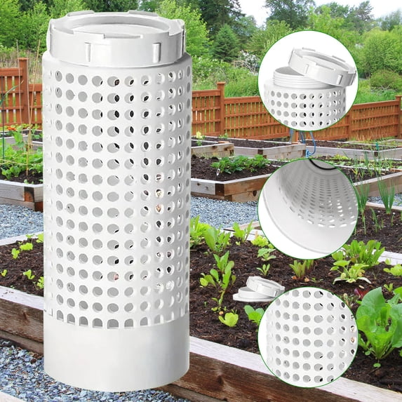In-Ground Farm Composter 2 Gallon Outdoor Bin for Raised Garden Beds and Yards, Sturdy Waterproof PVC, Design with Secure Lid, Efficient Composting Solution