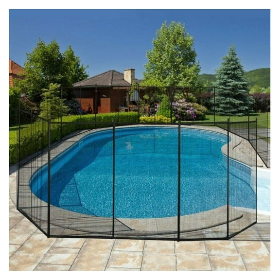 In-Ground Pool Safety Fence 4' x 12', Black Aluminum Mesh Barrier - Child & Pet Proof Fencing - Removable Safety Barrier for Swimming Pools - Easy Install Kit