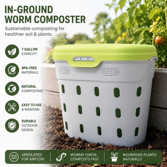 In-Ground Worm Composter 8 Gallons Outdoor Compost Bin BPA-Free Composting System for Garden Beds Lime