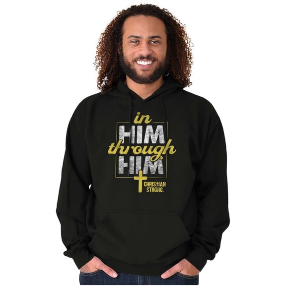 In Him Through Him Christian Cross Unisex Plus Fleece Graphic Hoodie Brisco Brands 3X