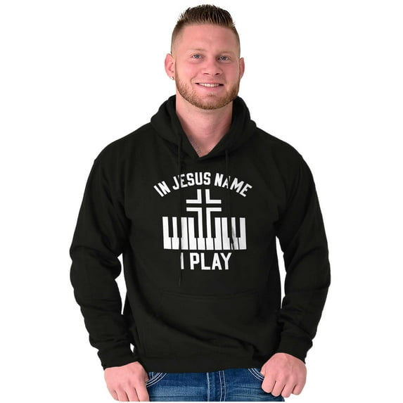 In Jesus Name I Play Piano Music Unisex Plus Fleece Graphic Hoodie Brisco Brands 5X
