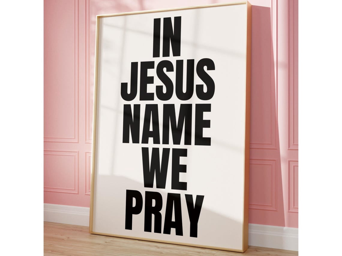 In Jesus Name We Pray Typography Poster Trendy Christian Wall Art ...