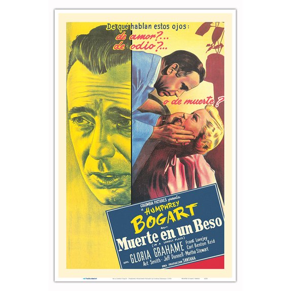 In a Lonely Place (Muerte en un Beso) - Starring Humphrey Bogart & Gloria Grahame - Vintage Argentina Film Noir Movie Poster c.1950 - Master Art Print (Unframed) 12in x 18in