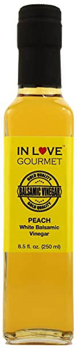 In Love Gourmet Peach White Balsamic Vinegar 250ML/8.5oz Great on Red Meats and Game Meats, Drizzle on Veggie and Fruit Salads