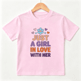 thumbnail image 1 of In Love With Her Girls Graphic Tee, Retro Pastel Flower In Love 100% Cotton Kids Short Sleeve T-Shirt, 1 of 5