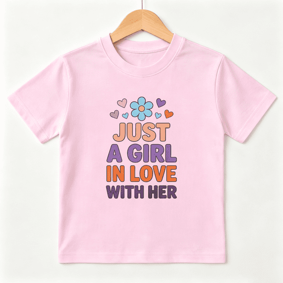 In Love With Her Girls Graphic Tee, Retro Pastel Flower In Love 100% Cotton Kids Short Sleeve T-Shirt