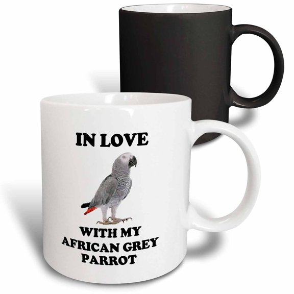 3drose, in Love with My African Grey Parrot Cute Card with Parrot, 11oz Magic Transforming Mug