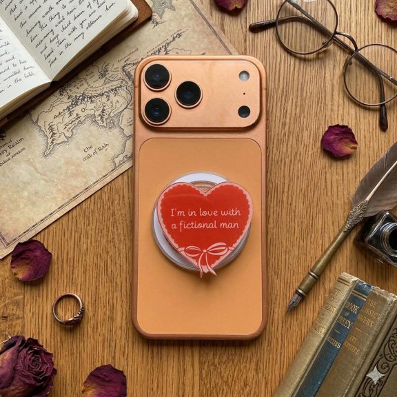 In Love With a Fictional Man Phone Grip, Red Heart Book Boyfriend Acrylic Phone Holder, Romance Reader Phone Stand, BookTok Gift