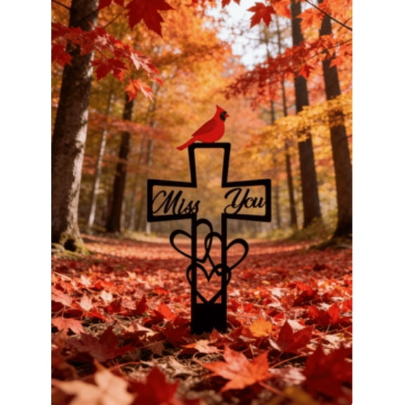 In Loving Memory Cardinal Grave Marker, Metal Garden Stake Memorial Plaque, Personalized Outdoor Tribute for Loss of Loved One