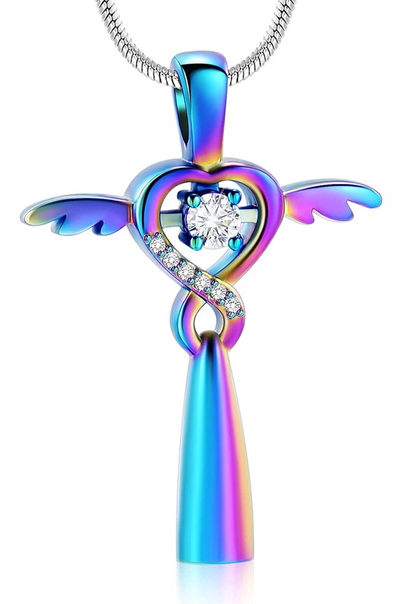 In Loving Memory Dad Grandma Mom Dad Cross Cremation Urn Necklace for Ashes Angel Wings Memorial Keepsake Pendant Locket Jewelry Infinity Wings Cremation Jewelry for Ashes