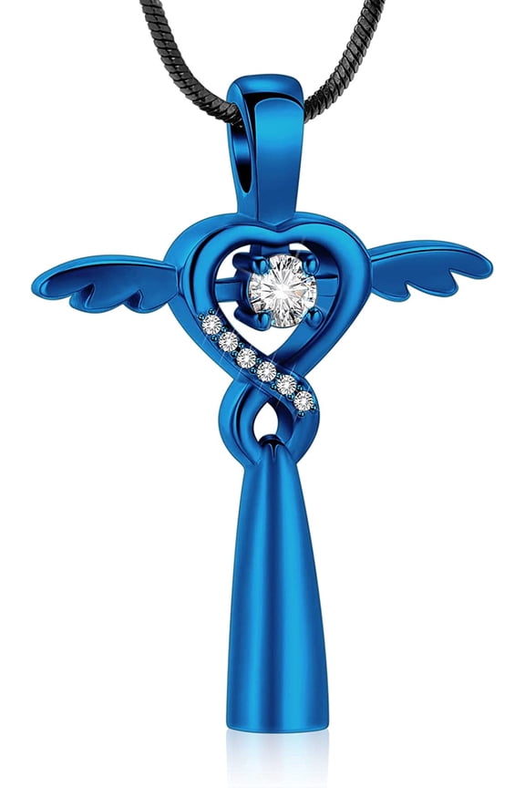 In Loving Memory Dad Grandma Mom Dad Cross Cremation Urn Necklace for Ashes Angel Wings Memorial Keepsake Pendant Locket Jewelry Infinity Wings Cremation Jewelry for Ashes
