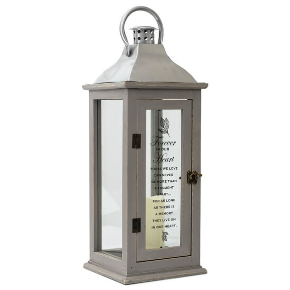 In Loving Memory Distressed Grey 5.5 x 11 Wood And Glass Decorative Candle Lantern
