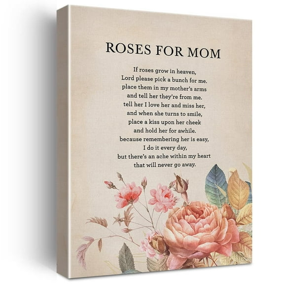 In Loving Memory of Mom Wall Art poster If Roses Grow in Heaven Canvas Print Funeral Poem Painting for Home Wall