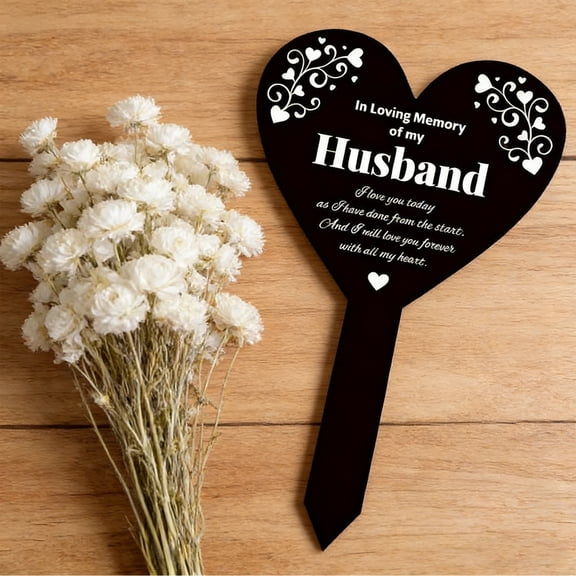 In Loving Memory of My Husband Acrylic Heart Memorial Stake - Waterproof Outdoor Grave Marker & Garden Tribute Plaque