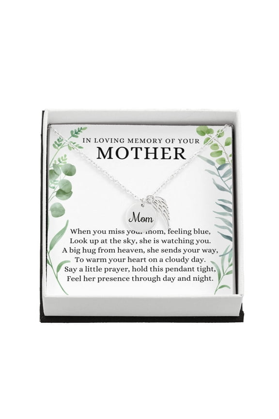 In Loving Memory of Your Mother, Hug From Heaven, Mom Memorial Angel Wing Necklace Gift