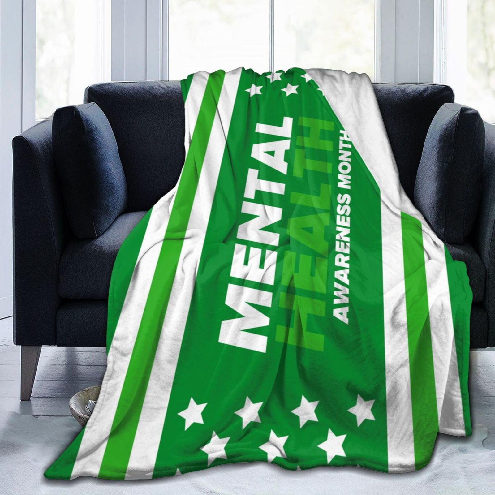 In May We Wear Green Mental Health Awareness Month Throw Blanket Soft